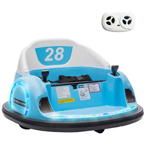 AIYAPLAY Kids Bumper Car 12V Waltz Car Ride on Toy 360° Rotation with Remote Control, Dual Joystick, Music, USB, LED Lights, 