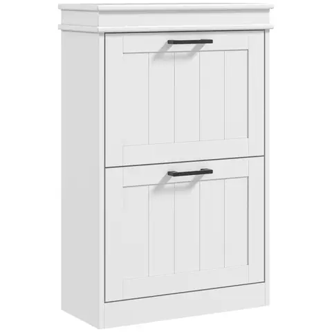 HOMCOM 2 Drawers Entryway Shoe Cabinet, Narrow Shoe Storage Cabinet with 2 Flip Doors and Adjustable Shelves White