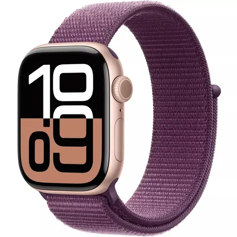 Apple Watch Series 10 (GPS + Cellular) - Rose Gold Aluminium - Plum Sport Loop - 46mm