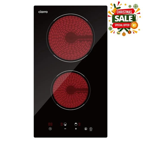 CIARRA 3000W Built-in 2-Burner Ceramic Hob with 9 Power Levels, Touch Control, Timer & Safety Features, CRGDBCH302T