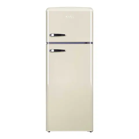Amica FDR2213C Retro Style Top Mount Fridge Freezer – Cream | 55cm Wide | 144cm High | E Energy Rated | Chrome Handles