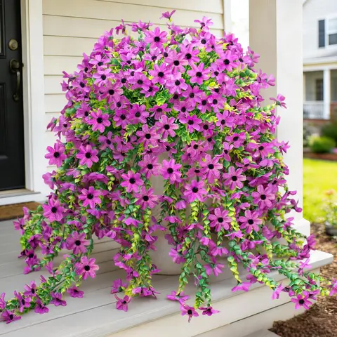 4Pcs 28.7in/72.8cm
Artificial Hanging Flowers for Outdoors Fake Plants Decoration,Faux Silk Colorful Daisy Eucalyptus Realistic for Outside Home Planter Porch Patio Yard Decor(purple)