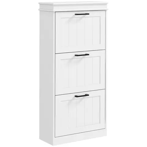 HOMCOM 3 Drawers Entryway Shoe Cabinet, Narrow Shoe Storage Cabinet with 3 Flip Drawers White