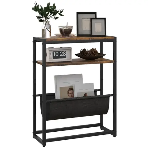 HOMCOM Table d'appoint bout de canapé table d'entrée avec étagère et porte-revues structure en acier design industriel - 43l x 18P x 56H cm noir marron foncé