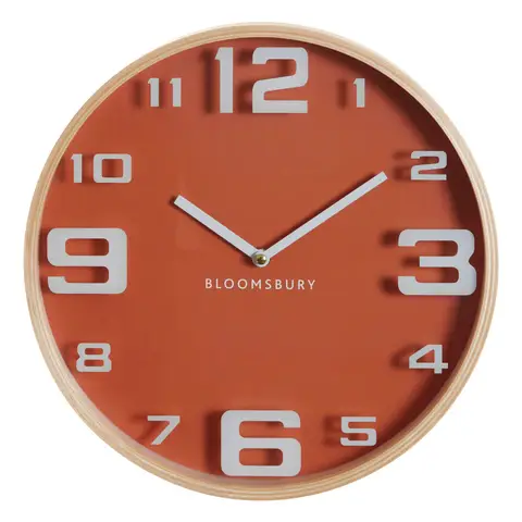 Premier Housewares Schlankes Wanduhr in Orangeholz mit großen Zahlen, modernes Design, für die Küche, vielseitiger Wanduhr für den Innenbereich