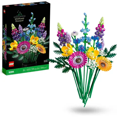 LEGO Icons Wildblumensträußchen, künstliche Mohn- und Lavendelblumen, Botanische Sammlung, Wohnaccessoires, Handarbeiten für Erwachsene, Geschenke für Frauen und Männer
