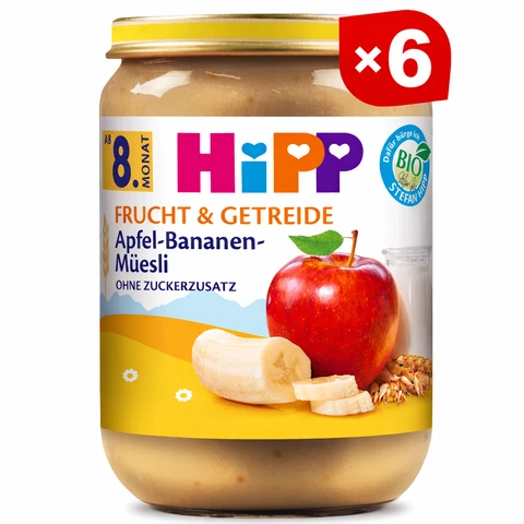 HiPP Frucht & Getreide Apfel-Bananen-Müsli ab 8. Monat 6 x 190 g