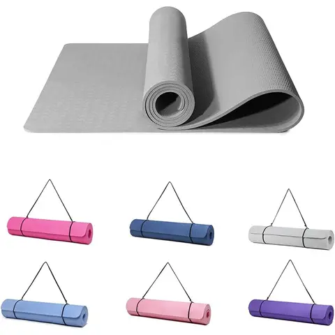 Gute Nacht Yoga-Matte Übungs-Matten Workout Pilates Fitness-Matte für Frauen Männer rutschfest dicke 10mm hohe Dichte Turn-Matten mit Tragegurt TPE 183 x 61 x 0,6 cm (Schwarz/Grau) Grau 183*61*0,6 cm