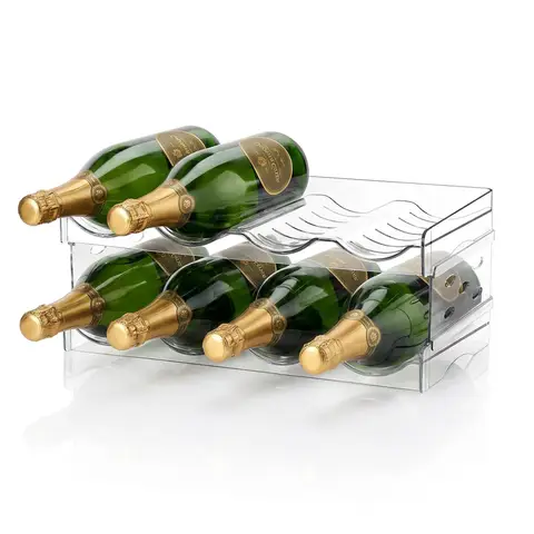 Sunyana Plastic Wine Rack, 2-Layers-8-Bottles-Transparent, Stackable, Removable Wine Storage Rack for Wine Drink Bottles and Thermos