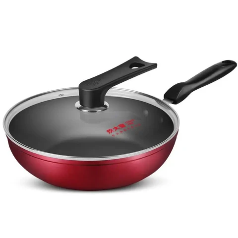 COOKER KING multifunctionele antiaanbak koekenpan en wokpan, kleine roerbakpan met vlakke bodem, rookvrij, geschikt voor gasfornuis en inductiekookplaat, 28 cm