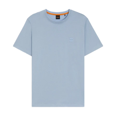 BOSS Cotton Slub T-shirt with Logo Detail - Open Blue