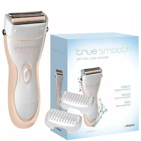 Babyliss Truesmooth Lady Shaver – Wet & Dry Use, Battery Operated, Floating Foil System, Cordless – White/Pink, 8771BU