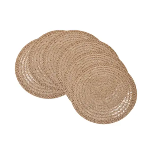 6pcs Non-Slip 38cm Round Jute woven Placemats - Natural Brown Table Mats, Heat & Moisture Resistant Coasters for Dining Table, Kitchen, Farmhouse, Christmas Party Decor - Ideal for Home, Restaurants, Hotels, Gifts, Restaurant Tableware, Boho Chic Design, Highquality Weaving, Functional Tableware, Home Entertainers