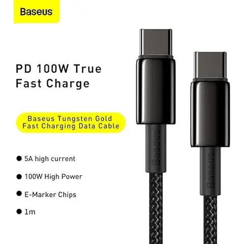 Câble USB-C Baseus Tungsten Gold 100W 1M Noir