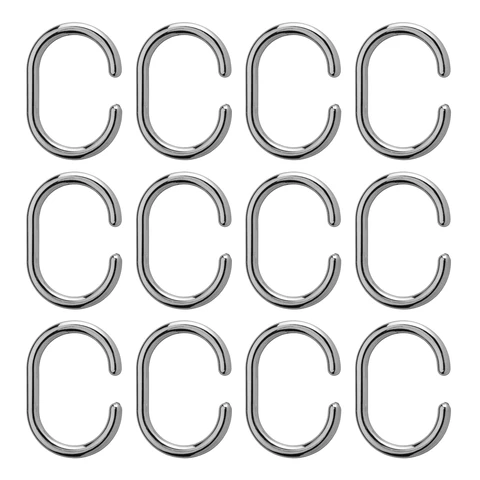 Croydex Shower Curtain Rings C Shape Silver 12pcs