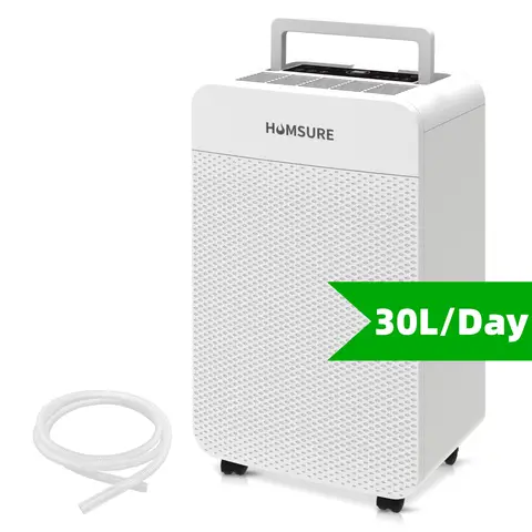 HUMSURE Dehumidifier 30L/Day - Large Dehumidifier with Drainage Hose, 5.3L Water Tank, 24H Timer, Automatic Defrosting & Child Lock, for Bedroom Basements Bathroom.