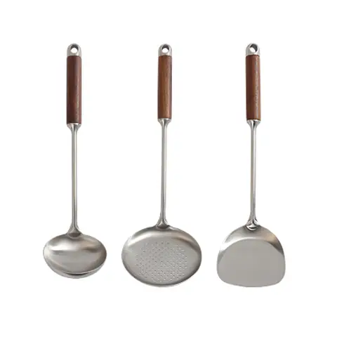 PURECOOK Spatula & Ladle Series | 304 | Wooden Handle | 3-Piece Spatula & Ladle Set