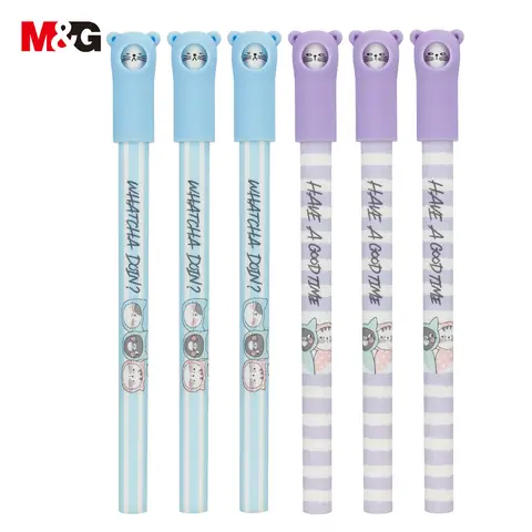 M&G So Many Cats Gelstifte, 6 Stück Blaue Tinte, Mittlere Spitze 0,7 mm, Niedliches Katzen Design, Schnell Trocknende Gelstifte mit Kappe, Gleichmäßig Schreibend für Büro und Schule