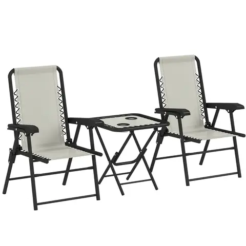 Outsunny 3 Pieces Garden Bistro Set, Folding Table and Chairs Set, Metal Garden Furniture Set with Cup Holders for Outdoor, Patio, Balcony, Cream White