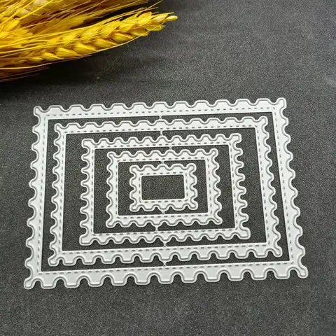 Metal Embossing Stencils, Wave Edge Frame Die Cuts, Postage Stamp Frame Cutting Dies, Craft Cutting Die Stamp Frame Shape DIY Scrapbooking Album Deco