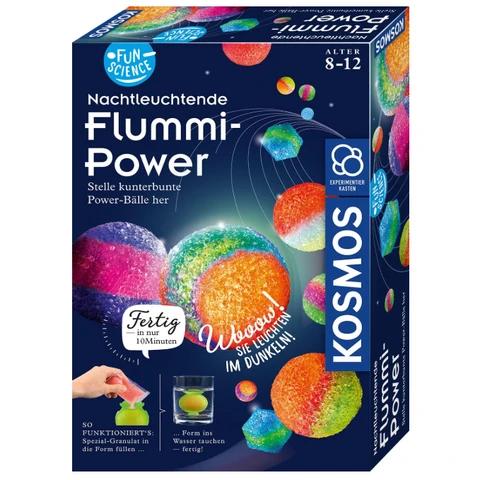 Kosmos 654108 Fun Science - Leuchtender Bouncy Ball, 20 farbige Power-Bälle herstellen, Einsteiger-Experimentier-Set