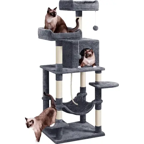 Yaheetech Katzenbaum Kratzbaum Kletterbaum für Katzen 147 cm hoch mit Höhle und Liegeflächen