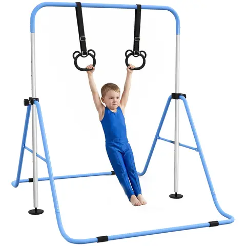 HOMCOM Kids Gymnastics Bar, Horizontal Training Kip Bar for Kids, Adjustable Height Folding Gymnastics Equipment Blue