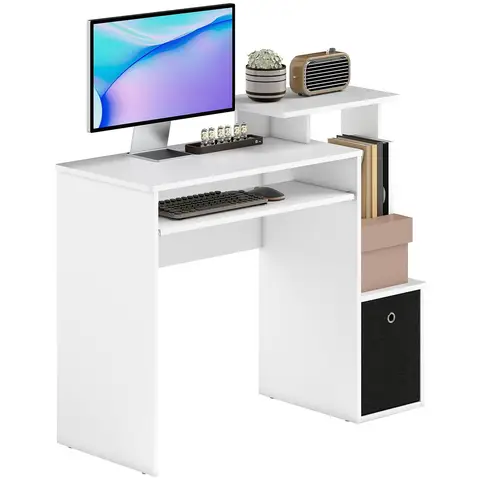 HOMCOM Computer Desk with Sliding Keyboard Tray Storage Drawer Shelf Home Office Workstation White