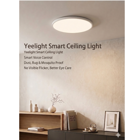 Yeelight 12 Zoll runde Mercury intelligente Deckenleuchte C300 – App- und Sprachsteuerung, dimmbare LED, einstellbare Farbtemperatur, moderne flache Deckenmontage für Wohnzimmer und Schlafzimmer, kompatibel mit Alexa, Google Home, SmartThings, Mijia