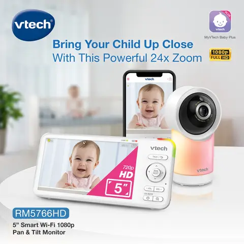 VTech RM5766 HD Smart Video Baby Monitor 5" White