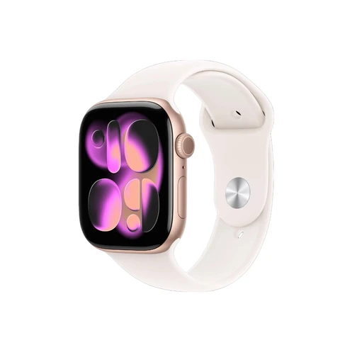 Apple Watch Series 11 GPS - Boîtier aluminium or rose - 46 Mm - Bracelet sport rose tendre - S/M