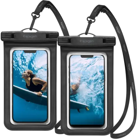 Spigen Aqua Shield Wasserdichtes Handyhüllen-Set (2 Stück) Unterwasserhülle Wasserschutzhülle IPX8 kompatibel mit iPhone, Galaxy, Xiaomi, Google Smartphones – Schwarz