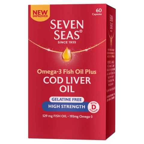 Seven Seas Omega-3 Fish Oil Plus Cod Liver Oil Gelatin Free 60 Capsules