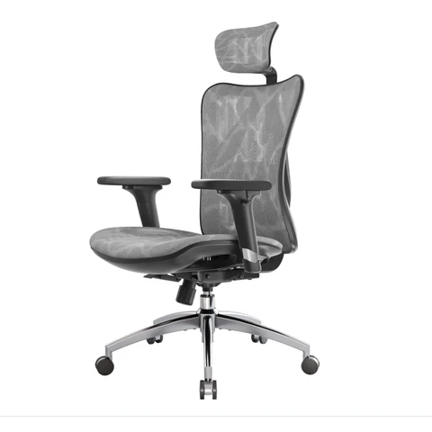 SIHOO M57 Ergonomische Bureaustoel van Mesh met Verstelbare Lendensteun, 3D Armleuningen en Ademend Hoge Rug (Grijs)