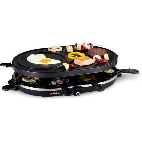 Alpina No Series - 8-Personen Gourmet-Set - Grillplatte, Pfannen, Spatel, 1200W Leistung