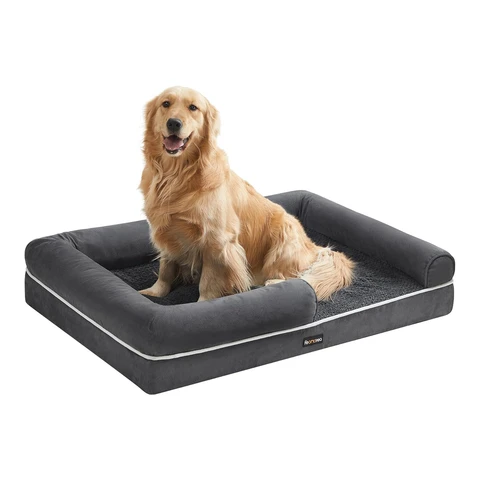 Feandrea orthopädisches Hundebett, Hundekissen, Hundekorb, weicher Polster, Hundesofa, erhöhte Ränder, abnehmbarer und waschbarer Bezug, 106 x 80 x 20 cm, Antirutsch-Unterseite, dunkelgrau, PGW077G01