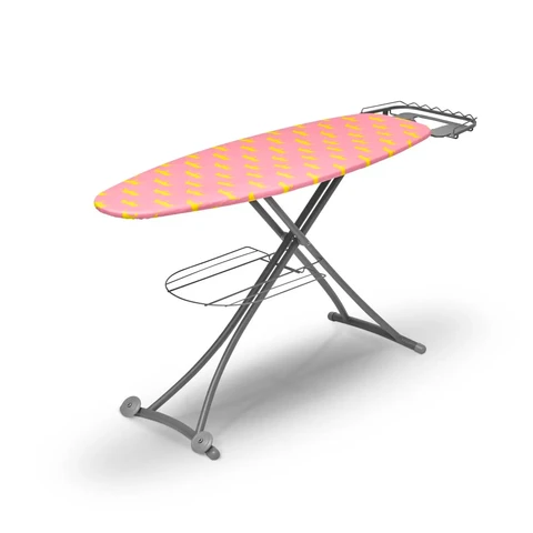 Swan x Lynsey Large Ironing Board with Adjustable Height, Non-Slip Feet, Pink Cover & Grey Body