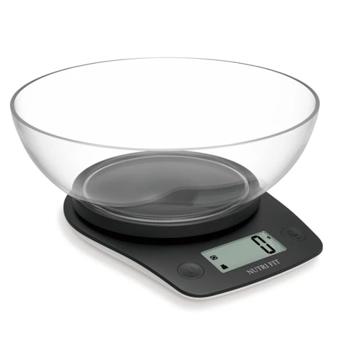 Balance de Cuisine Numérique NUTRI FIT avec Bol 2L, Capacité 5.0kg, Mesure en Onces et Grammes, 4 Unités avec Précision 0.1oz/1g, Grand Écran LCD, Noir