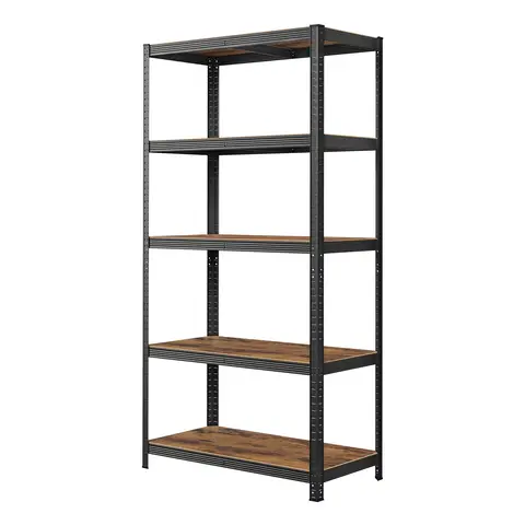 SONGMICSHOME  5-Tier Shelving Unit, Steel Shelving Unit for Storage, Tool-Free Assembly, for Garage, Shed, Load Capacity 600 kg, 50 x 100 x 200 cm, Rustic Brown and Black