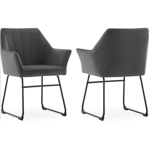 Set of 2 Velvet Dining Chairs, Modern Kitchen Upholstered Armchairs with Metal Legs & Backrest, Ergonomic Seat Grey