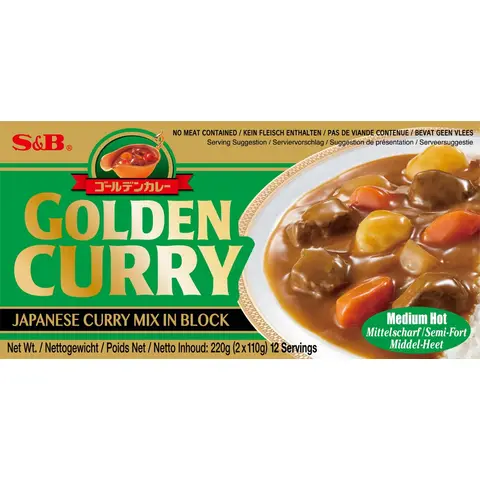 S&B Golden Curry Sauce Mix Medium Hot No Meat Contained 220g
