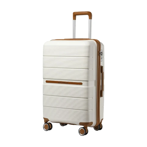 Britischer Reisender Handgepäckkoffer Leichter PP-Cabin-Koffer Hartes Gehäuse Kleiner Koffer mit 4 Drehrollen und TSA-Schloss (Weiß, 55 cm 36 L)
