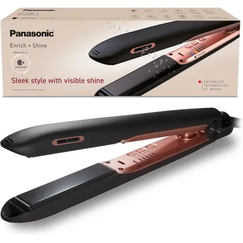 Panasonic Nanoe Ceramic Hair Straightener with Temperature Control - Black, EH-HS99