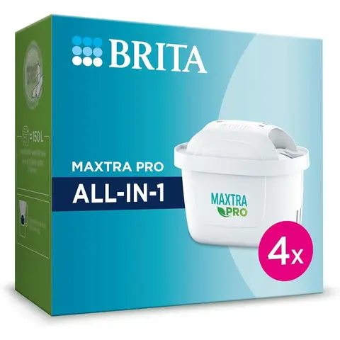 BRITA Maxtra Pro Pure Performance (All-in-1) Wasserfilterpatronen, 4er-Pack, Original-Ersatz für alle BRITA Pure Wasserfilterkannen, schützt vor PFAS, Chlor, Kalk und Metallen