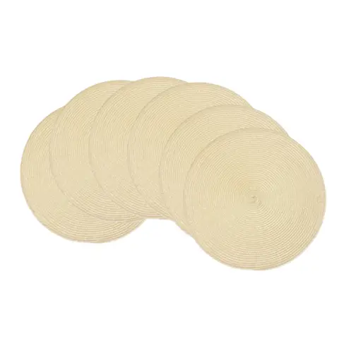 Lot de 6 sets de table ronds en polypropylène tressé, résistants à la chaleur, diamètre de 36,5 cm - Beige