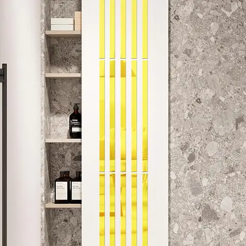 10pcs PVC mirror stickers, vertical stripes, gold-colored, self-adhesive, multi-piece pack, minimalist decorative splicing mirror for living room and bathroom,gold,5*35cm