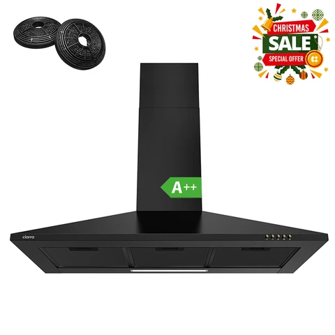 CIARRA Wall-Mounted Range Hood 90 cm, Powerful 370 m³/h Extraction, Black Finish
