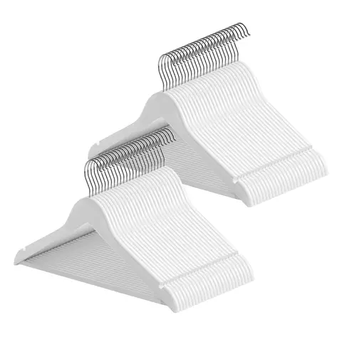 SONGMICSHOME  Solid Wood Hanger, Set of 50, with Shoulder Grooves, for Suits, Shirts, Coats, White and Silver