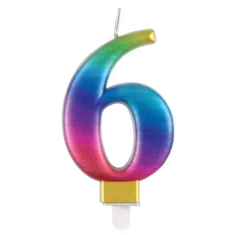 Unique Party Metallic Number 6 Candle, Rainbow