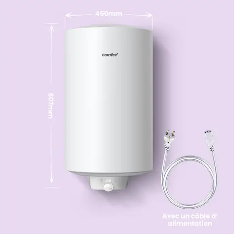 COMFEE D50-15EFG Chauffe-eau électrique mural à réservoir, 50 L, contrôle à distance, classe énergétique B - Blanc 